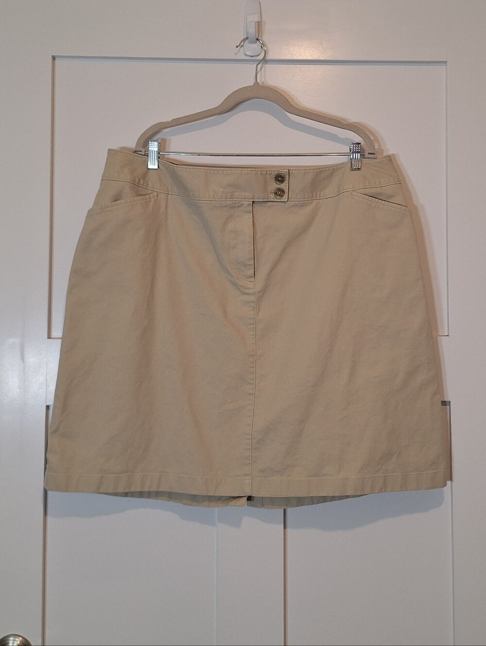 J. Jill Cotton Stretch A Line Midi Skirt Beige Pockets Dbl Button Zip Size 24W